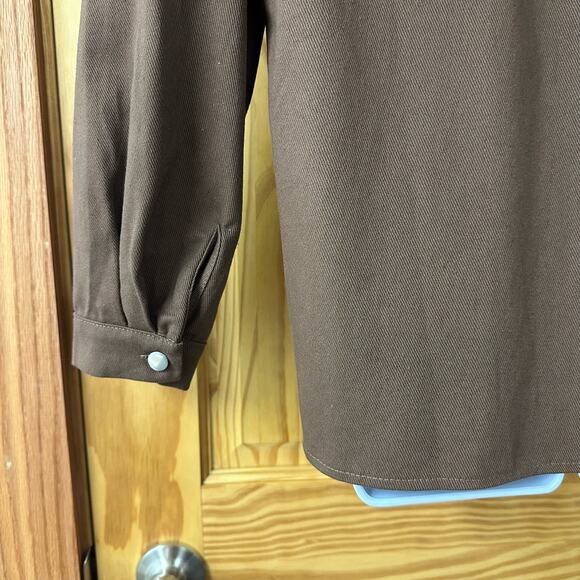 New! Women’s Sz S Button Shirt Jacket 2 Breast Pockets Long Sleeve Brown & Cream - Picture 8 of 11